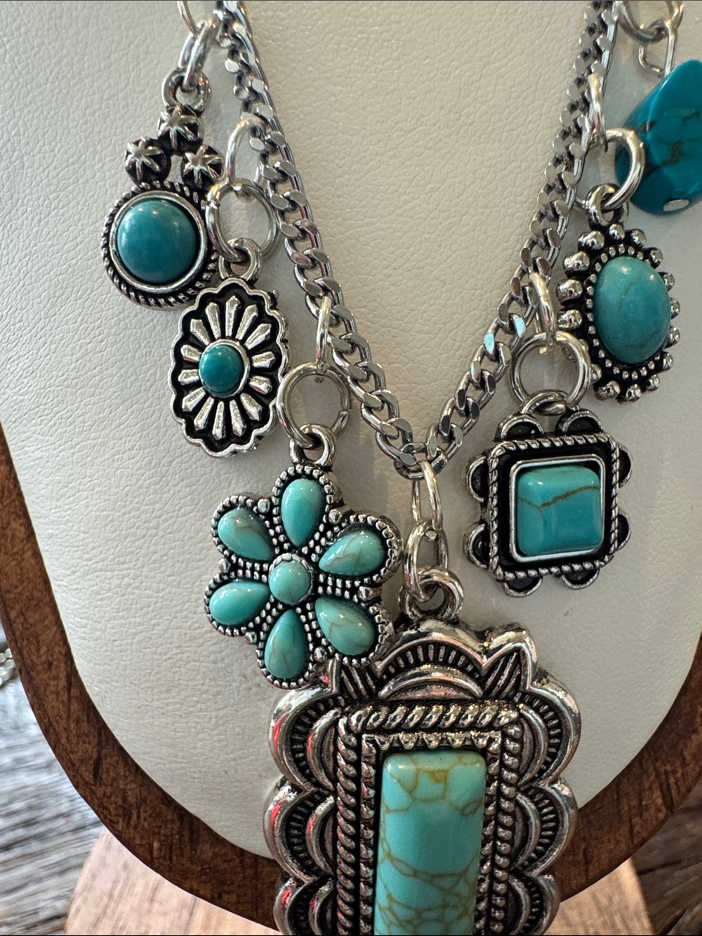 Turquoise Charm Pendant Necklace - Silver Tone Women’s Jewelry - Picture 6 of 10